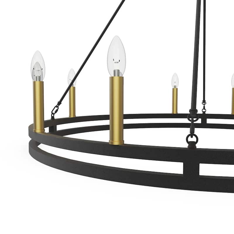 Acroma 12-light Farmhouse Black Wagon Wheel Chandelier