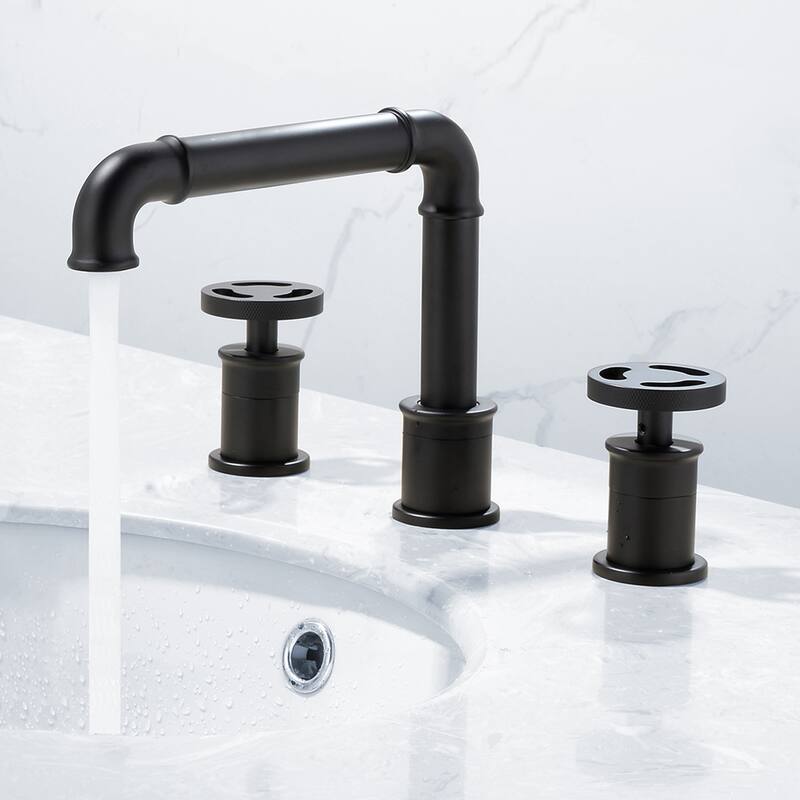 Modern Deck Mounted Bathroom Faucet Widespread with 2-Handle in Black