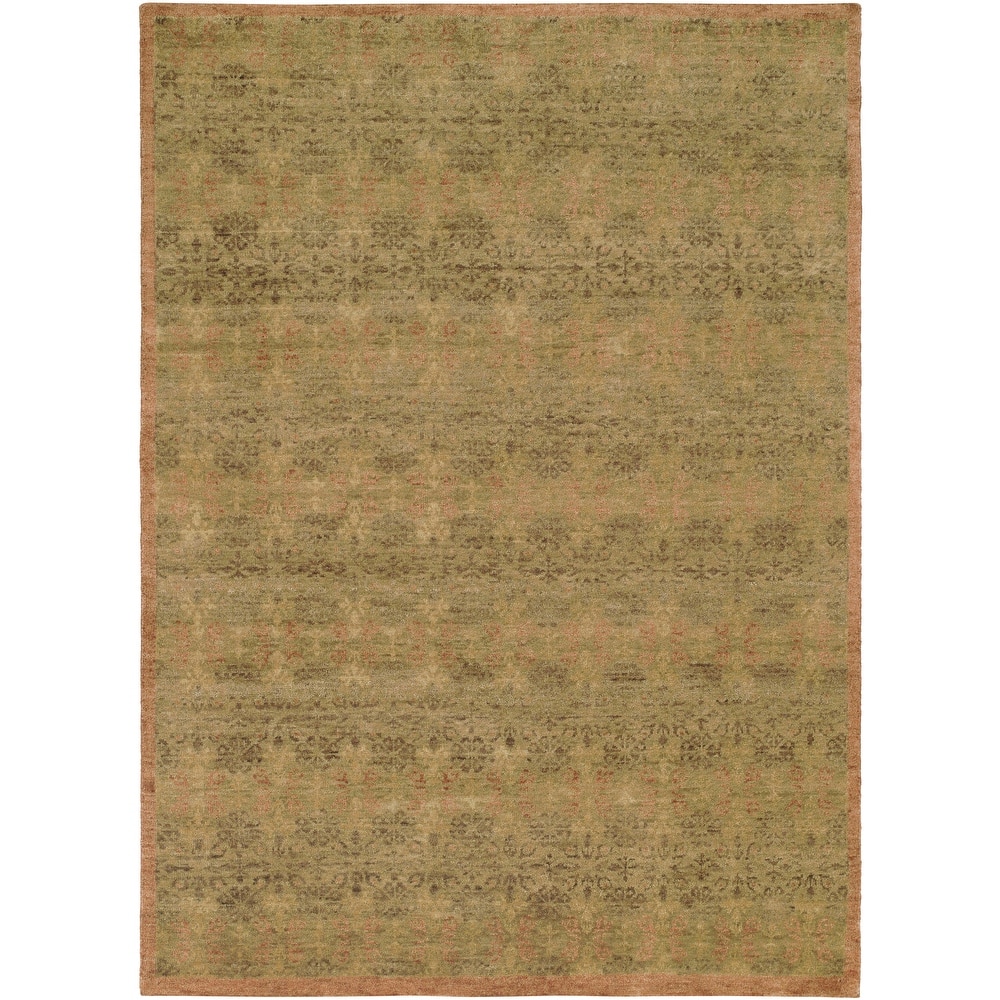 Transitional Brown Hand-Knotted Wool Area Rug