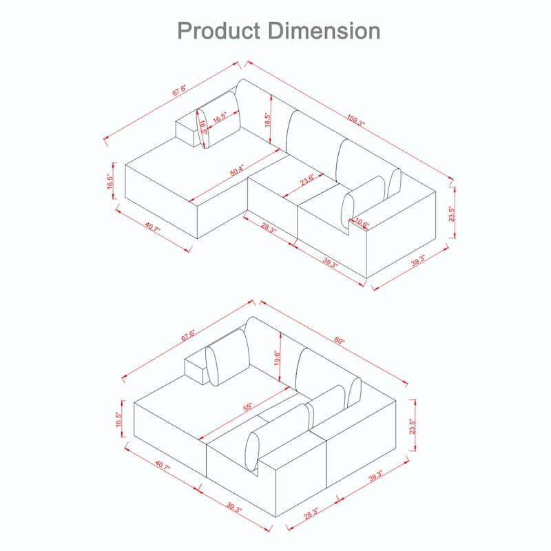 108.3" Sectional Foam Couch, L-Shape Sofa with Chaise Lounge, Modular Cloud Sofa