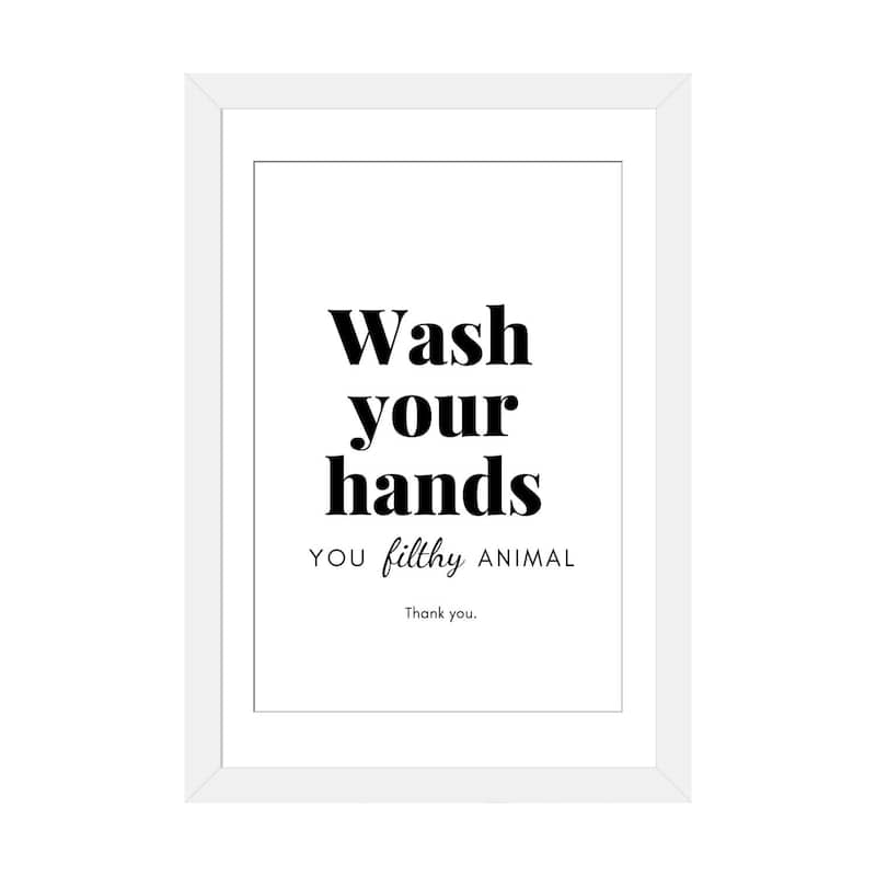 iCanvas "Wash Your Hands You Filthy Animal Bathroom" by Design Harvest - White - 32x24x1