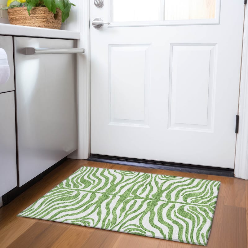 Premium Washable Super Soft Zebra Print Mayfield Rug - Green - 1'8" x 2'6"