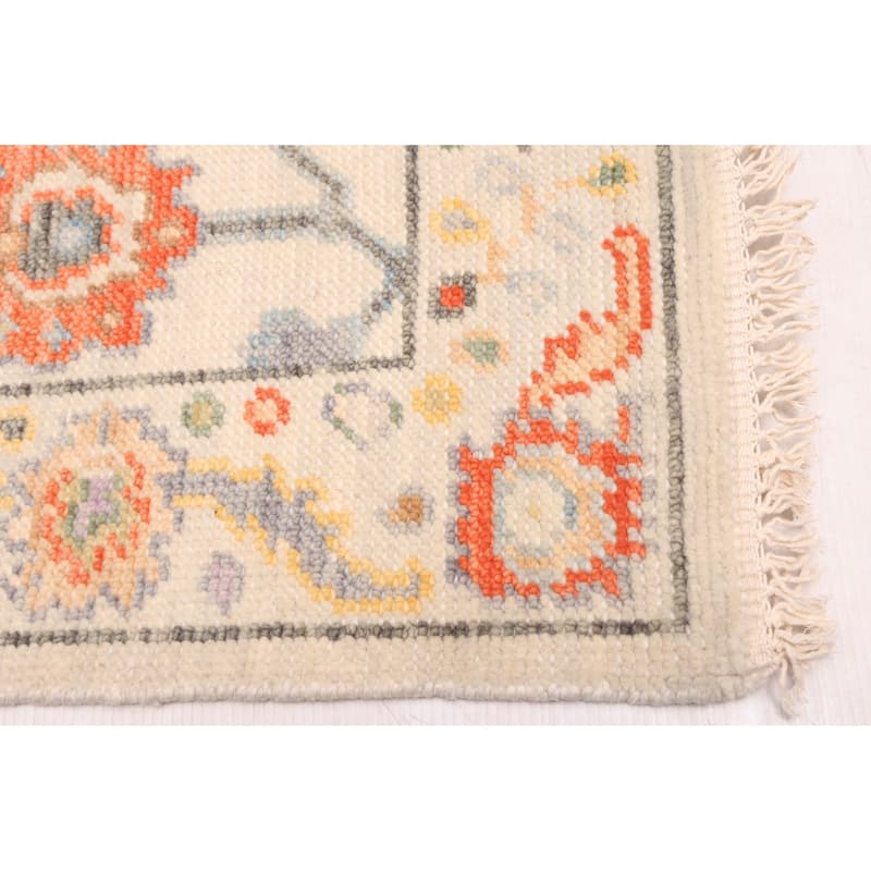 ECARPETGALLERY Hand-knotted Modern Oushak Ivory Wool Rug - 2'7 x 7'10