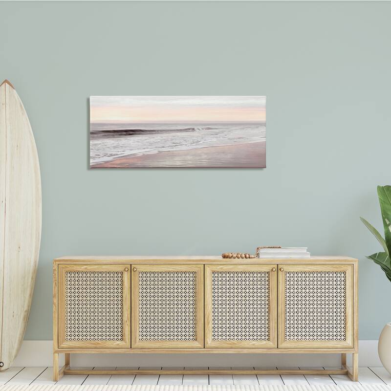 Stupell Tropical Waterfront Sunrise Incoming Tide beach Panoramic Photography Canvas Wall Art - White