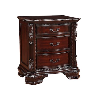 Nightstand with Three Storage Drawers Drawer Pulls Solid Wood