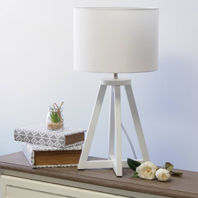19 in. White Finish Table Lamp with White Shade, Sturdy Table Lamp for Living Rooms and Bedrooms