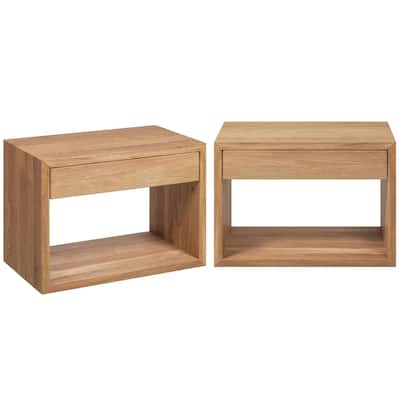 Nightstand set of 2 Floating Solid Oak Nightstand with a Drawer