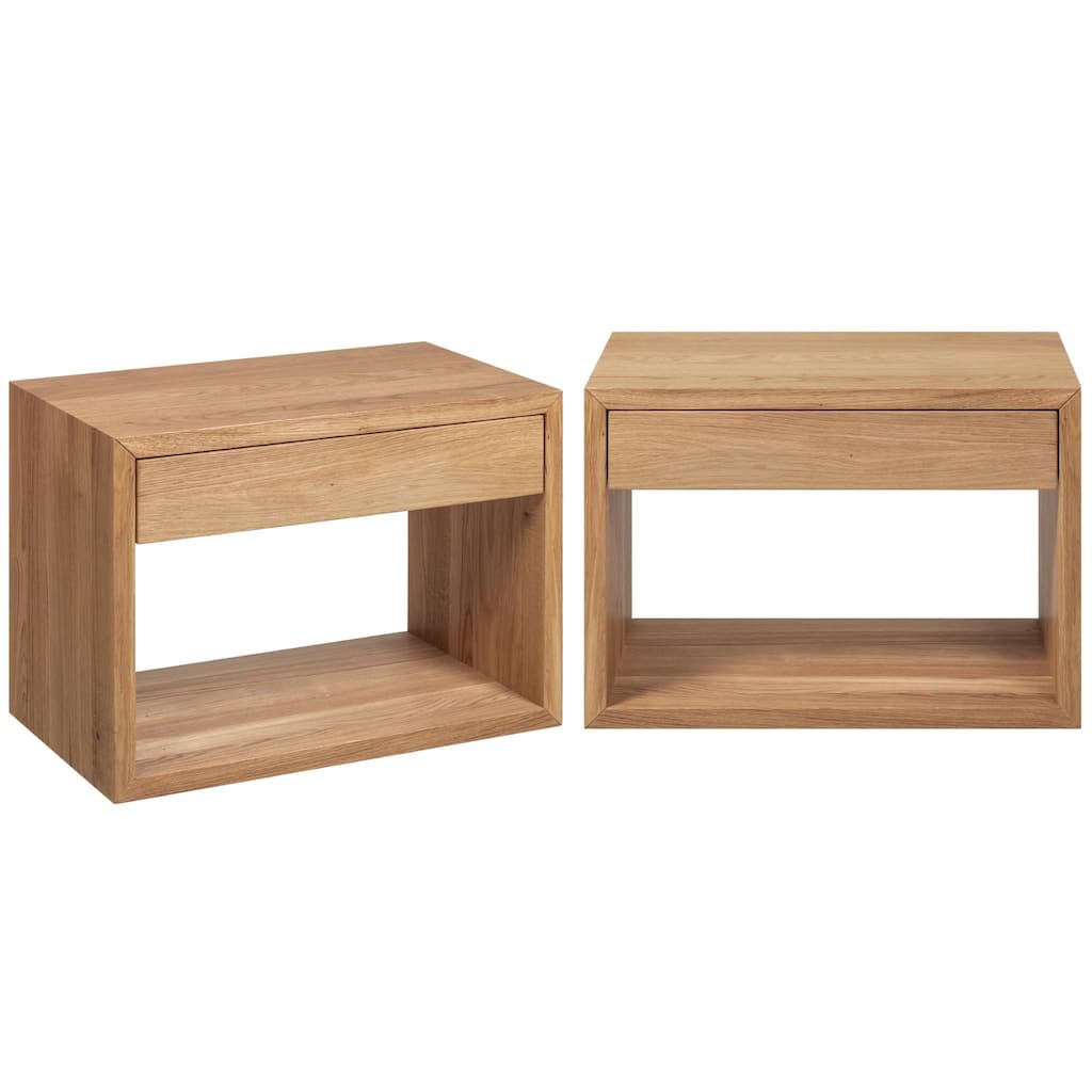 Nightstand set of 2 Floating Solid Oak Nightstand with a Drawer
