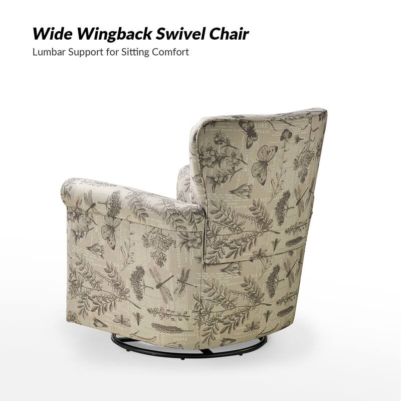 Georg Comfortable Floral Fabric Swivel Rocker Chair with Rolled Armrest by HULALA HOME