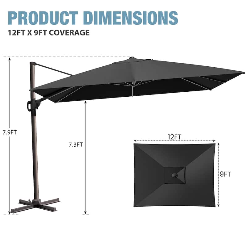 VredHom Outdoor Patio 9 FT x 12 FT Cantilever-Offset Umbrella