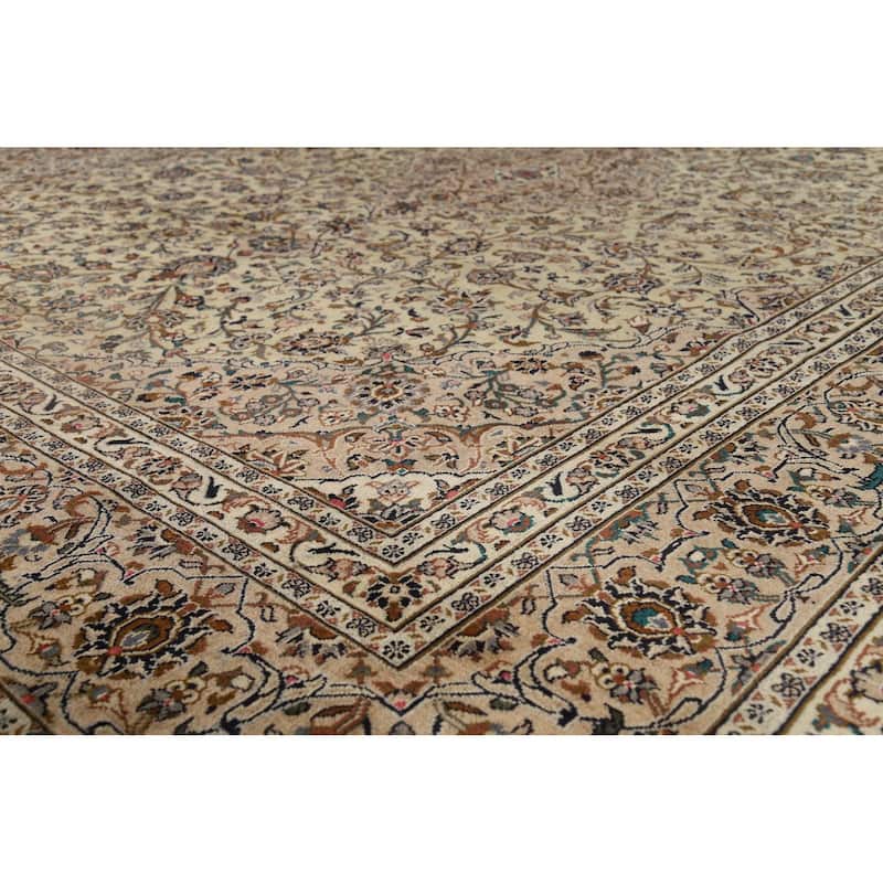 Traditional Green Kashan Persian Vintage Area Rug Handmade Wool Carpet - 9'8"x 12'3"