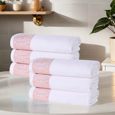 Superior Medallion Cotton Jacquard Soft Absorbent Hand Towel Set of 6
