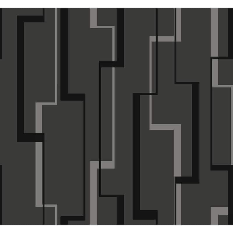 Seabrook Designs Cosmic Lined Geometric Unpasted Wallpaper - 27 in. W x 27 ft. L - Metallic Charcoal & Inkwell