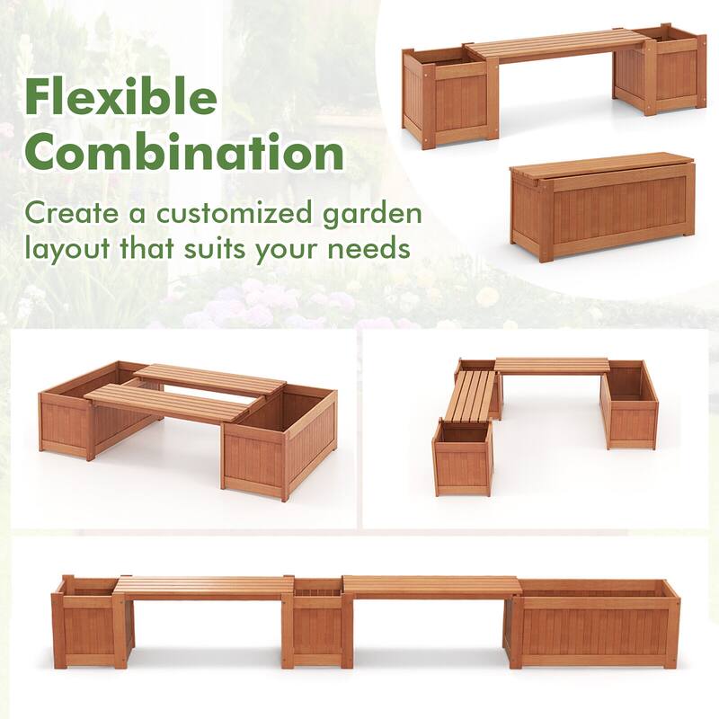 Gymax Wood Wooden Planter Box w/ Seat 2-in-1 Raised Garden Bed & Bench