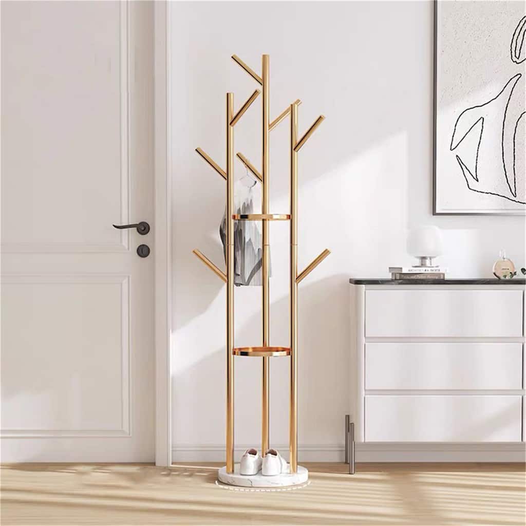 Freestanding 66.9 In Metal Coat Rack Stand with Marble Base