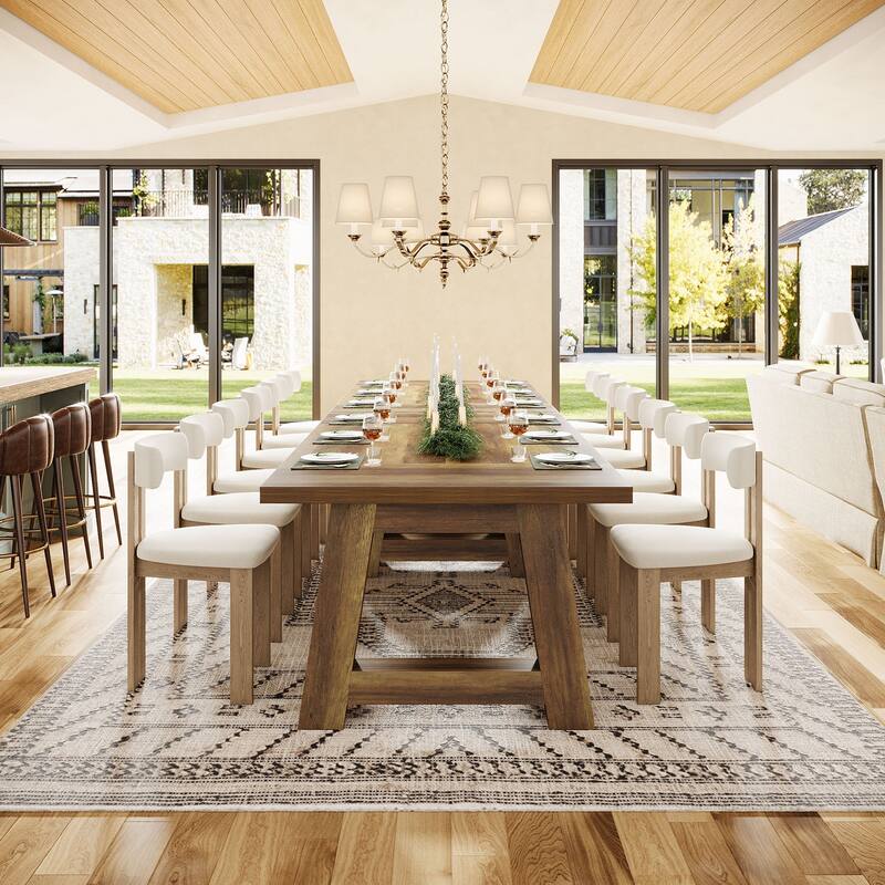 Long Dining Table Wooden Kitchen Table with Sturdy Legs for 6-8
