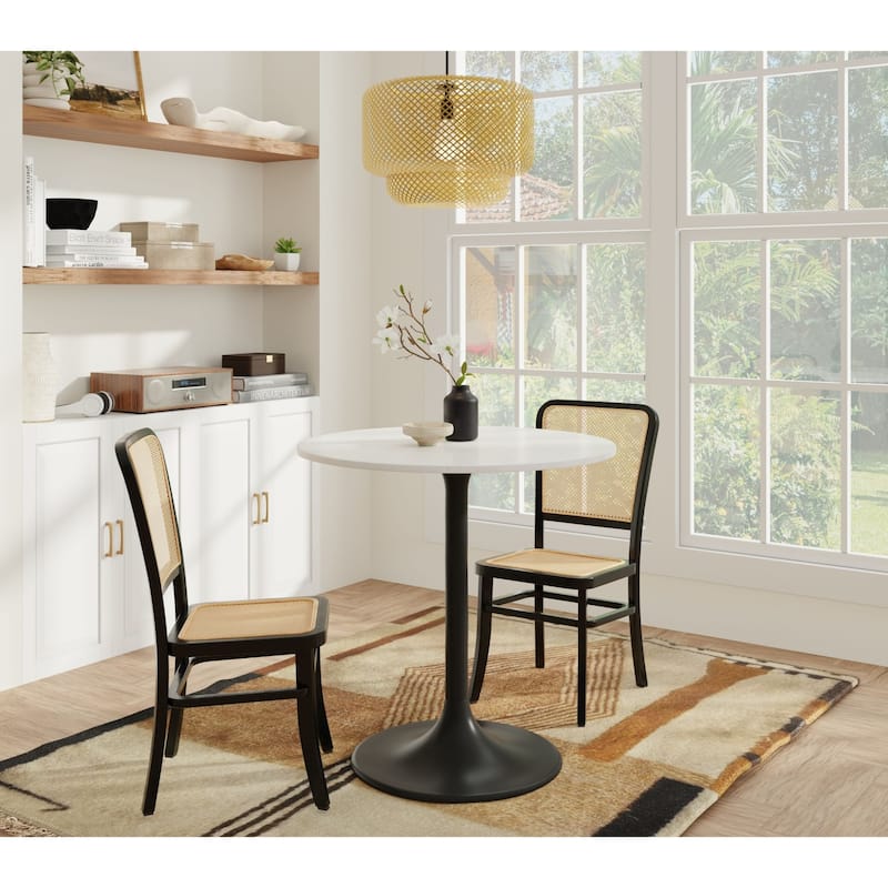 Marble Round Top Pedestal Dining Table - 30" - White and Black