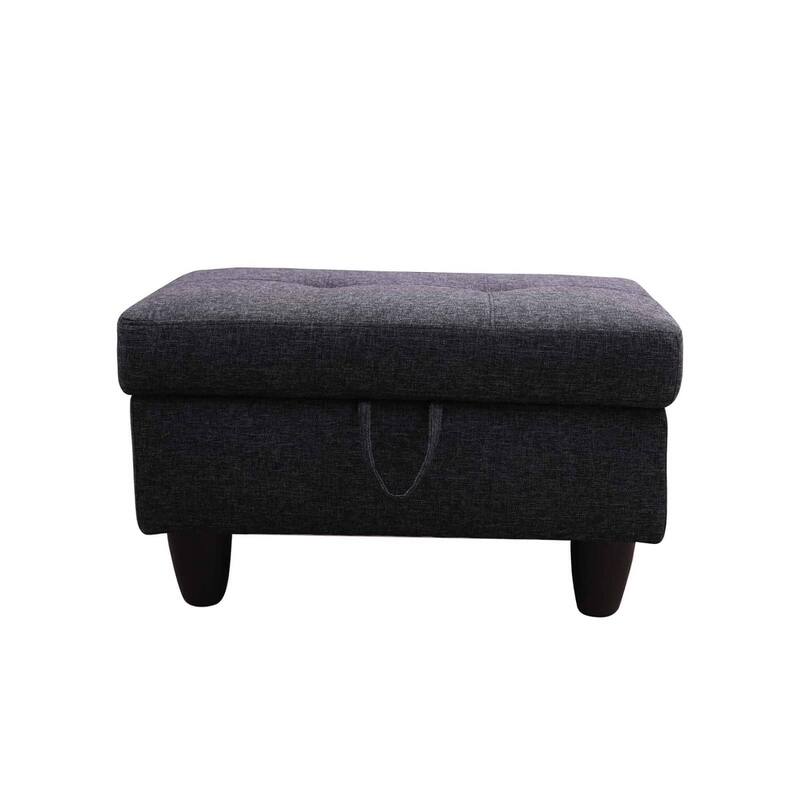Red Flannel And PVC Living Room Storage Ottoman - Black