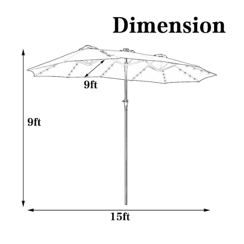 Ainfox 15ft Patio Umbrella with Base Outdoor Umbrella with Lights