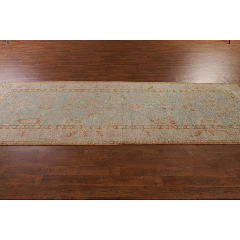 Vegetable Dye Oushak Turkish Runner Rug Handmade Wool Carpet - 4'0" x 12'2"