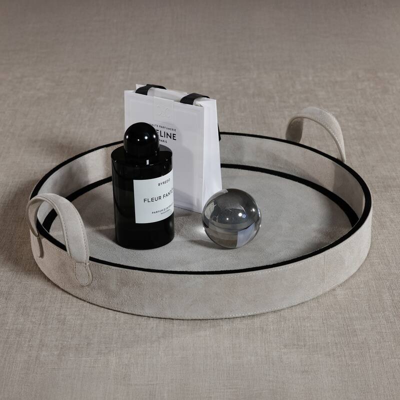 Arden Suede Leather Round Serving Tray