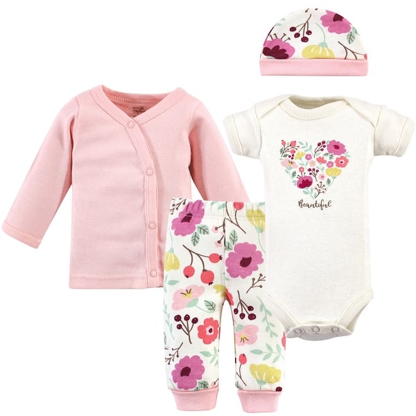 slide 1 of 1, Touched by Nature Baby Girl Organic Cotton Preemie Layette 4pc Set, Botanical, Preemie - Botanical Preemie - Botanical