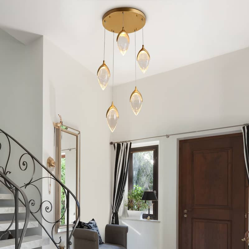 Modern LED Gold 5-Light Cluster Chandelier Island Lights for Kitchen Island Stairwell