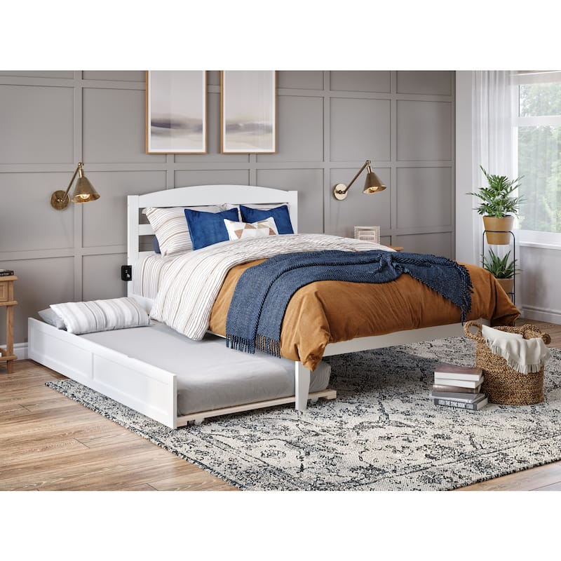Twin XL Trundle Bed - Suburban Soiree, White - Solid Wood, 2 Twin Beds, Charger Included