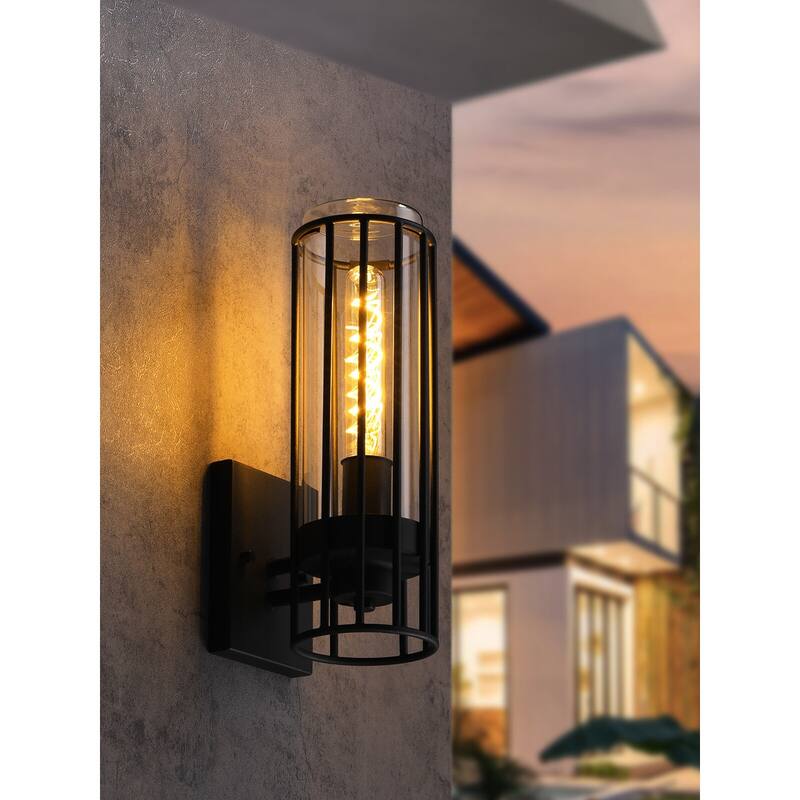 Exterior Wall Sconce, Geometric Style, Max 60W E26 Base, Black - 2pack