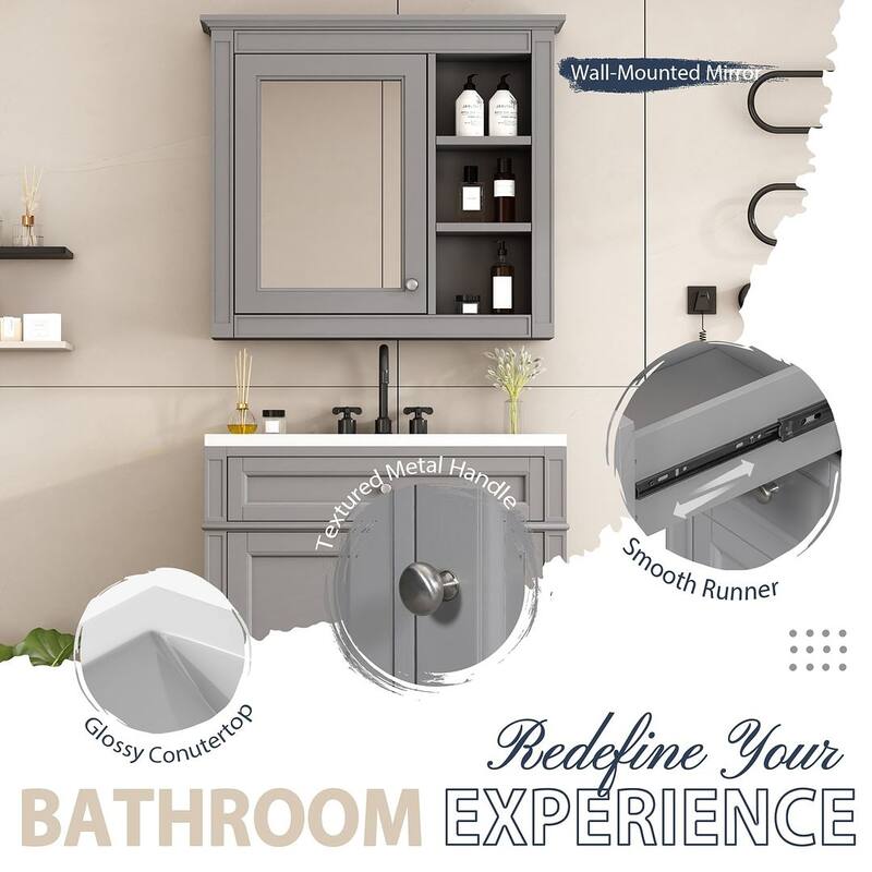 30" Modern Bathroom Vanity with Top Sink and 2 Drawers and a Tip-out Drawer