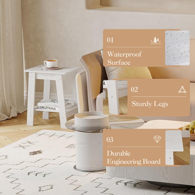 , Rustic Side Table with Storage Shelf, Small Center Table