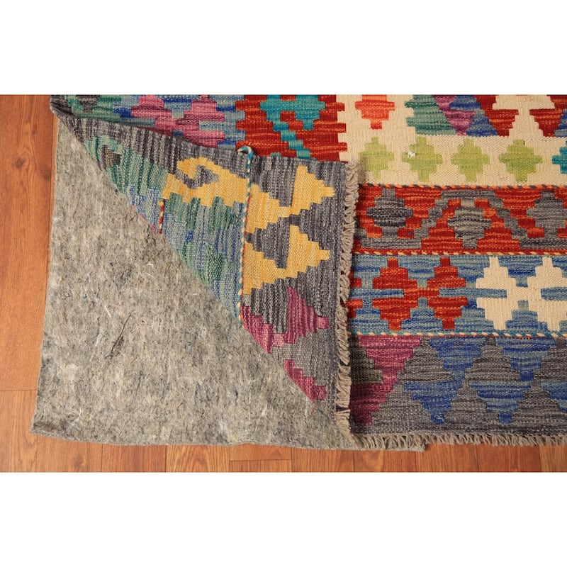 Reversible Kilim Oriental Area Rug Hand-Woven Multi-Color Wool Carpet - 8'5"x 9'8"