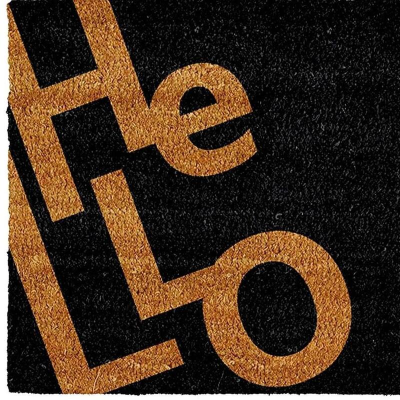 HomeRoots 17" X 29" Black And Natural Hello Outdoor Coir Door Mat - 17' X '29