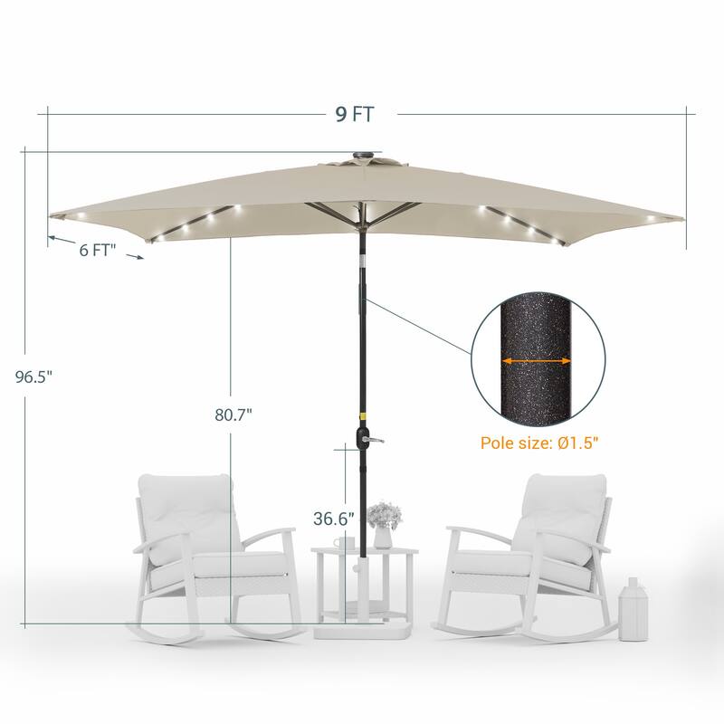 LIVOOSUN 6x9Ft LED Patio Umbrella Weather Resistant Table Umbrella