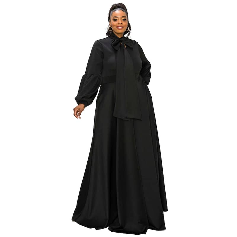 L I V D Women's Plus Size Bella Donna Dress with Ribbon and Bishop Sleeves - 2X - Black