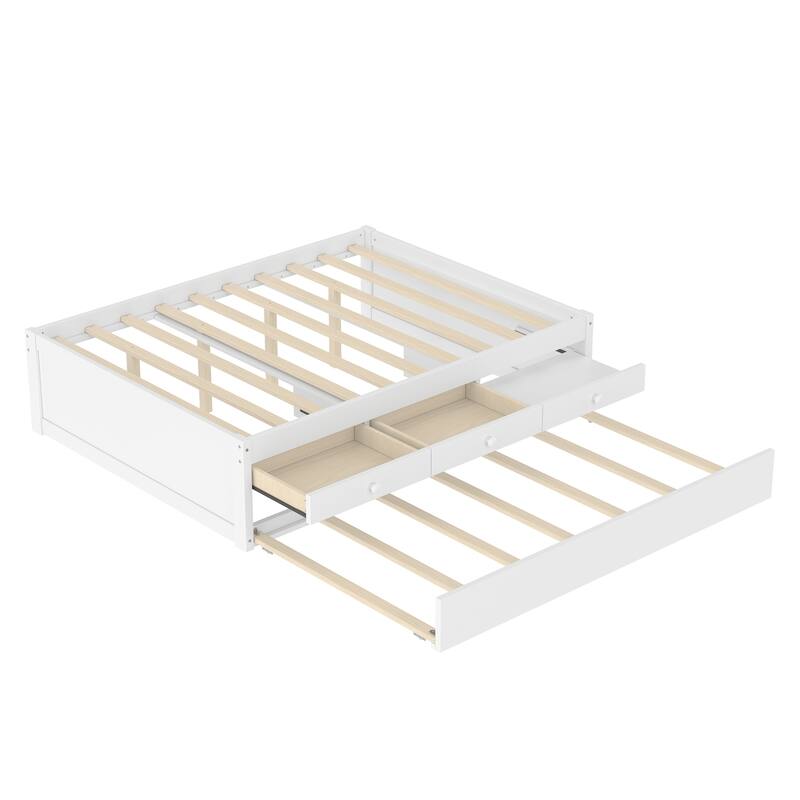 Full/Twin Platform Bed with Trundle, 2 Drawers & Built-in Power Outlets