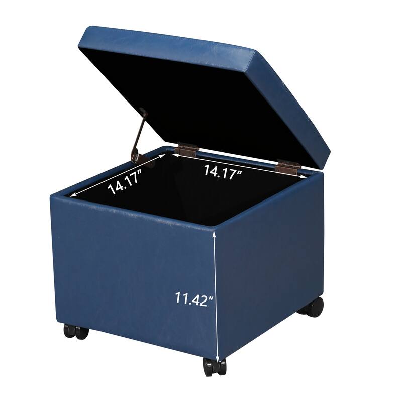 Adeco Bonded Leather Storage Ottoman Square Tufted Cube Footstool