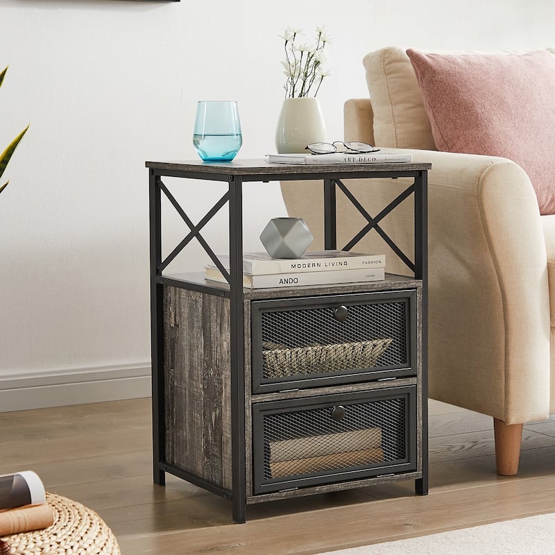 Javlergo Set of 2 Nightstand with 2 Drawers, Small Nightstands Bedside Tables with Storage Shelf for Living Room, Bedroom