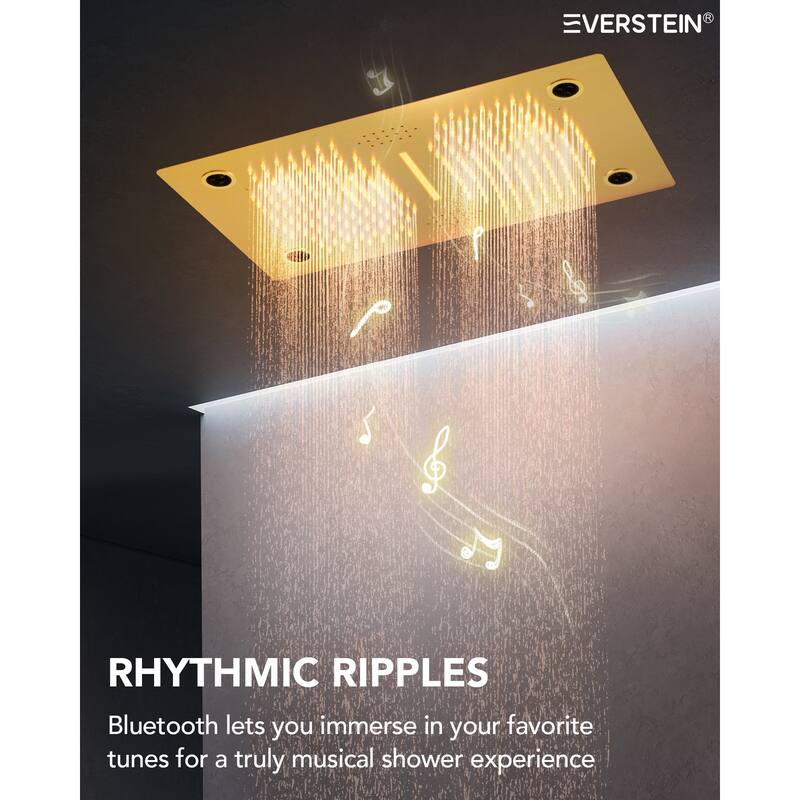 Thermostatic Dual Head System, 64-Color LED Mood Lighting 3-Functions Shower Head with Bluetooth Music & 3 Body Jets