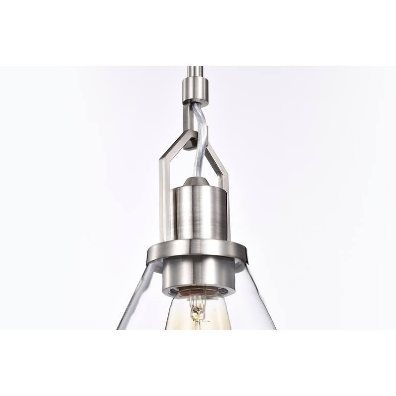 Brushed Nickel 1-Light Mini Pendant with Clear Cone Glass Shade - Brushed Nickel