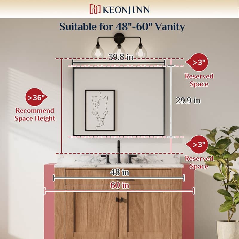 Keonjinn Aluminum Framed Wall Mount Bathroom Vanity Mirror