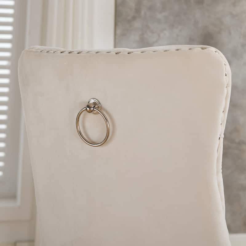 High-end Tufted Solid Wood Contemporary Velvet Upholstered Dining Chair with Wood Legs Nailhead Trim 2-Pcs Set