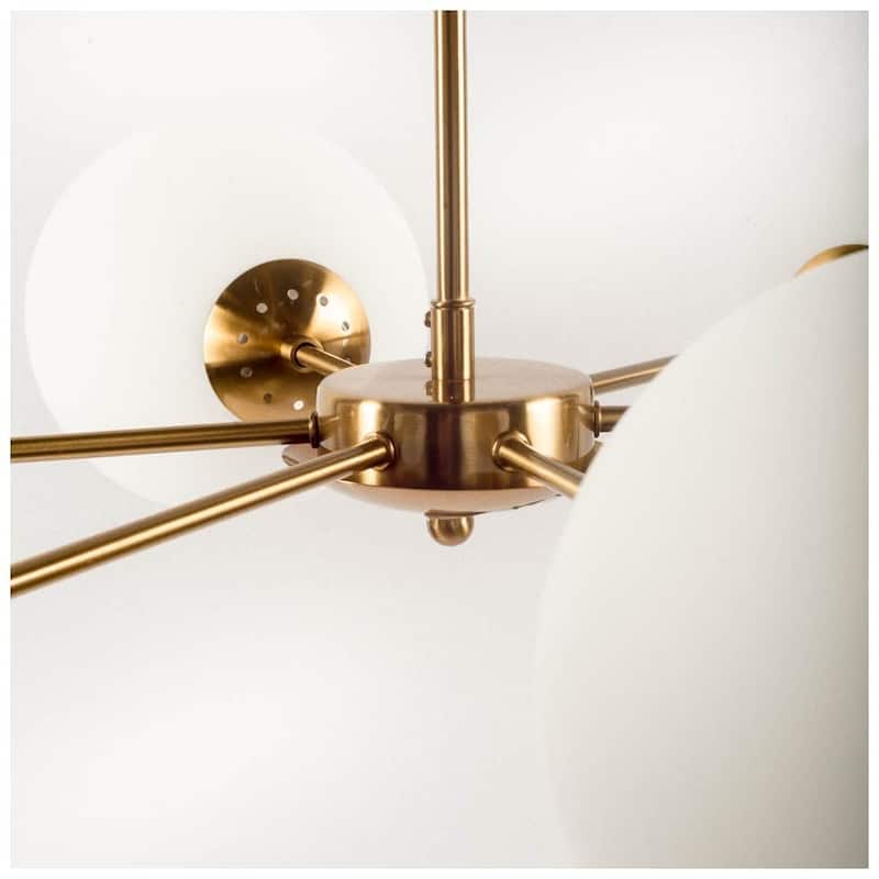 Lahey Gold Multi-Arm w/ Frosted Glass Globe Six Bulb Chandelier - 44"W x 28.3"D x 21"H