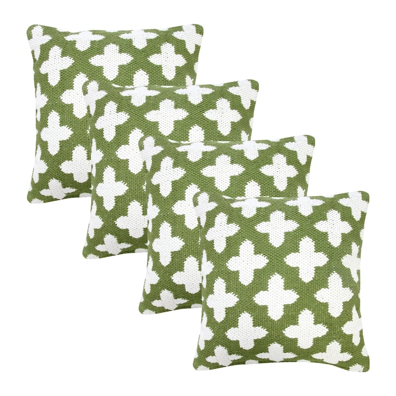 Trellis Motif Reversible Square Throw Pillow Covers - 20" - Green and White - Set of 4