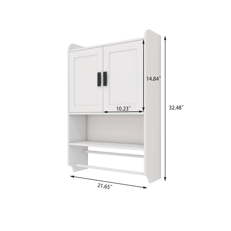 Wall-Mounted Bathroom Cabinet with Adjustable Shelves, Towel Bar, and Paper Holder for Over-the-Toilet Storage