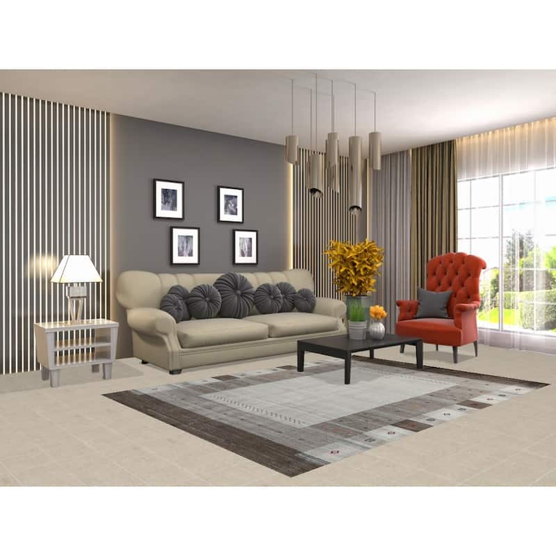 Hand Knotted Oriental 100% Wool Carpet Tribal Tribal Greys & Charcoal Gabbeh Area Rug - 7' 7'' X 5' 5''