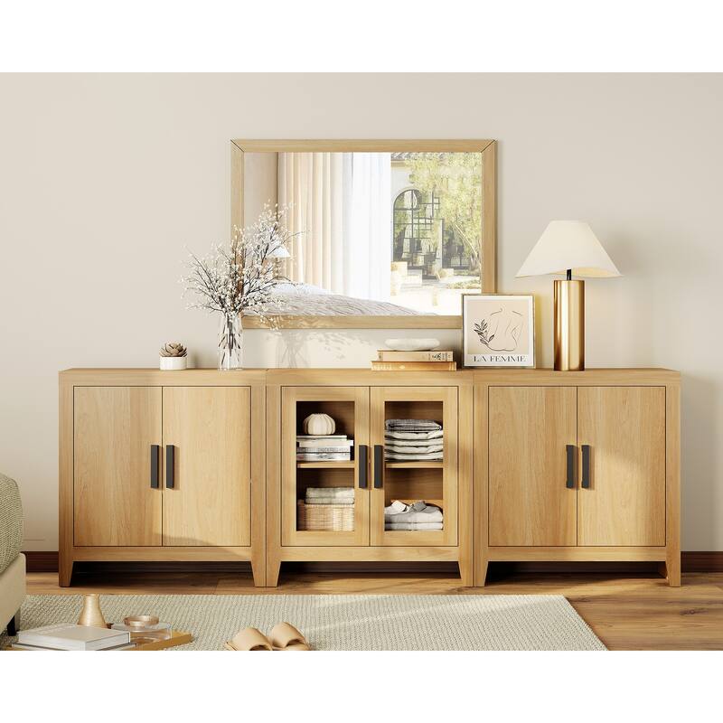 WAMPAT 75-Inch Farmhouse TV Stand, Modular Media Console with Doors & Adjustable Shelves - n/a