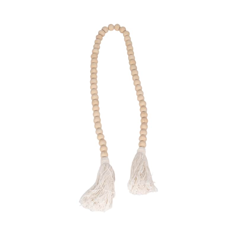 Wood Beads, Natural Finish, Bohemian Macrame Wall Decor and Home Accent for Living Rooms and Bedrooms - 45" x 1" x 1"