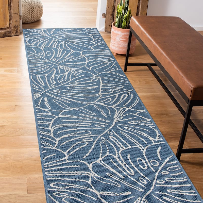 World Rug Gallery Contemporary Tropical Leaves Indoor/Outdoor Area Rug