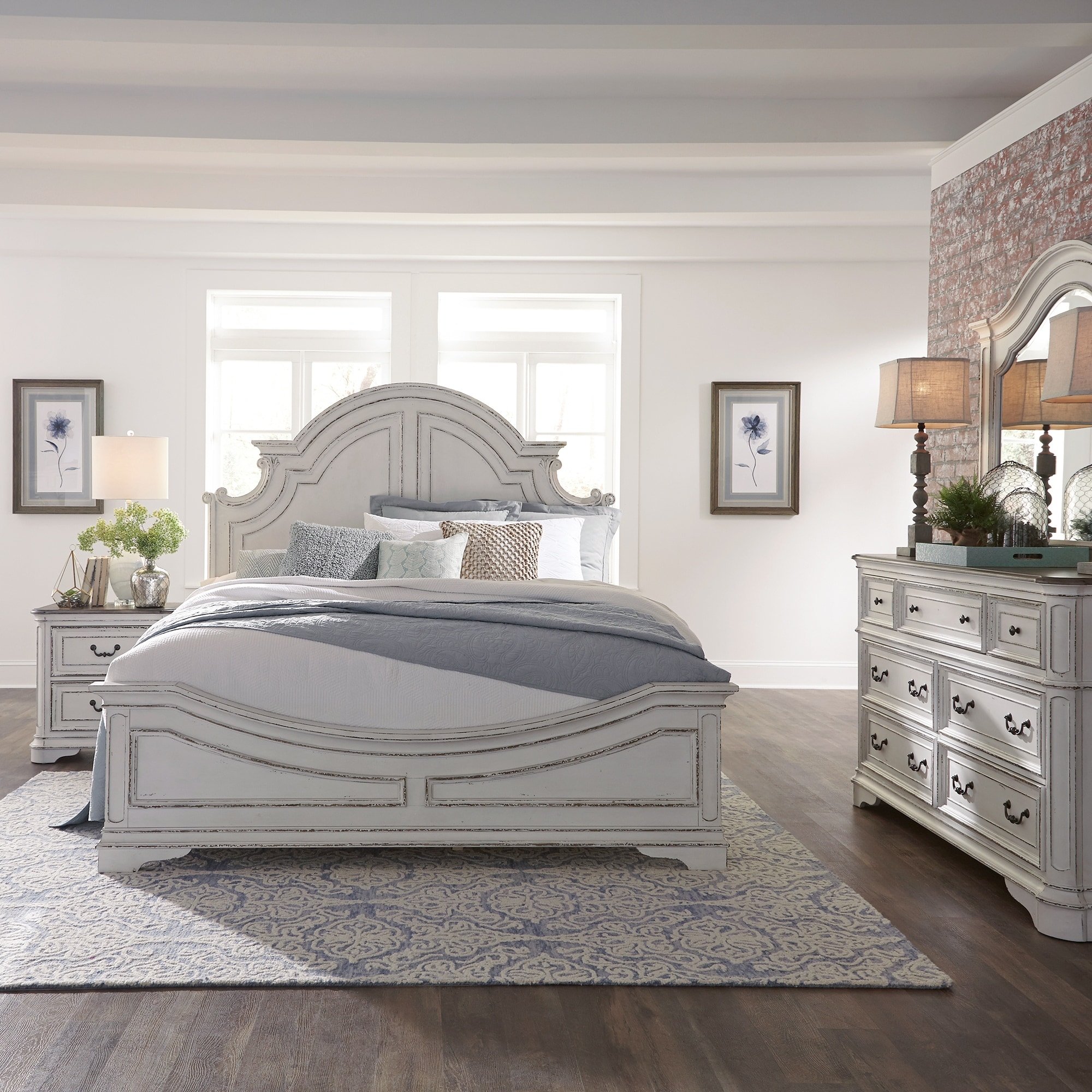 Magnolia Manor Panel Bed, Dresser and Mirror, and Nightstand Set